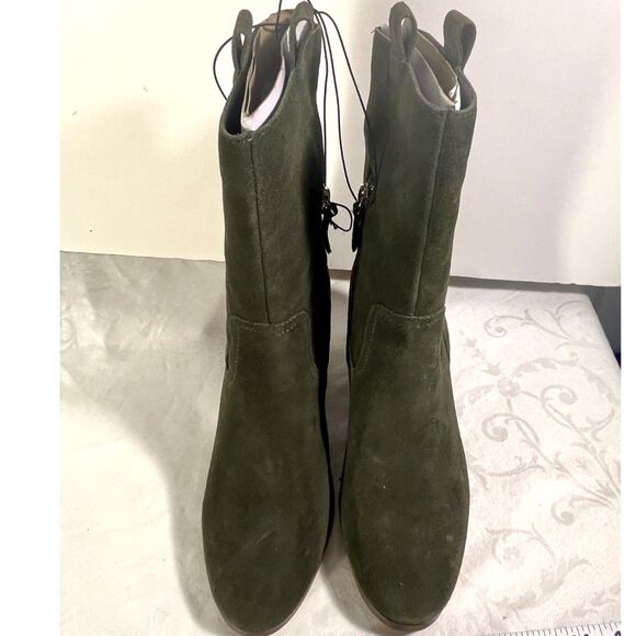 New Violet & Red Hunter Green Suede Midcalf Boots Size 8 1/2 - Picture 2 of 4